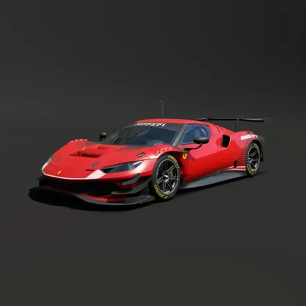 A decoded Ferrari 296 GT3 thumbnail texture: the red race car on a dark grey background.